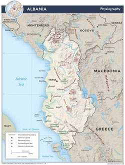 Detailed physiography map of Albania.
