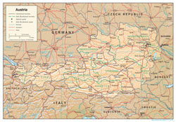 Large political and administrative map of Austria with relief.