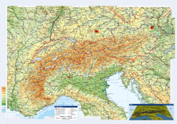 Large topographical map of Austria and neighboring countries with cities and roads.