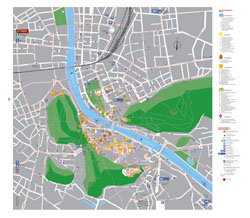 Detailed tourist map of Salzburg city.
