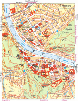 Tourist map of Salzburg city center.