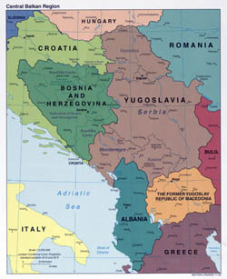 Large detailed political map of Central Balkan Region with major cities - 2000.