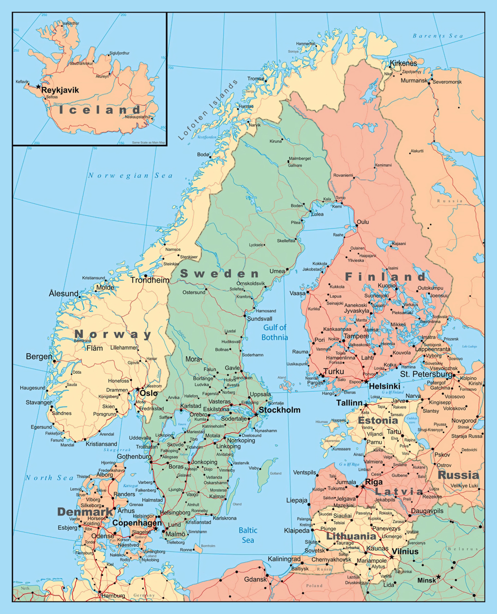 Maps of Baltic and Scandinavia | Detailed Political, Relief, Road and