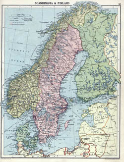Large detailed old political map of Scandinavia with relief - 1920.