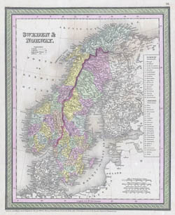 Large detailed old political map of Sweden and Norway - 1850.
