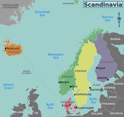 Large regions map of Scandinavia.