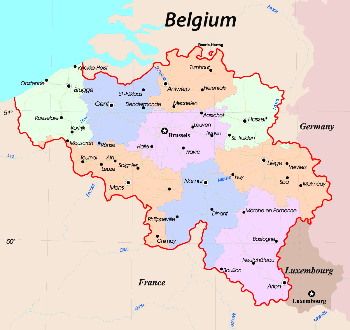 Carte De Belgique Plan Des 70 Principaux Lieux