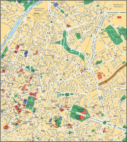 Large detailed road map of Brussels city center.