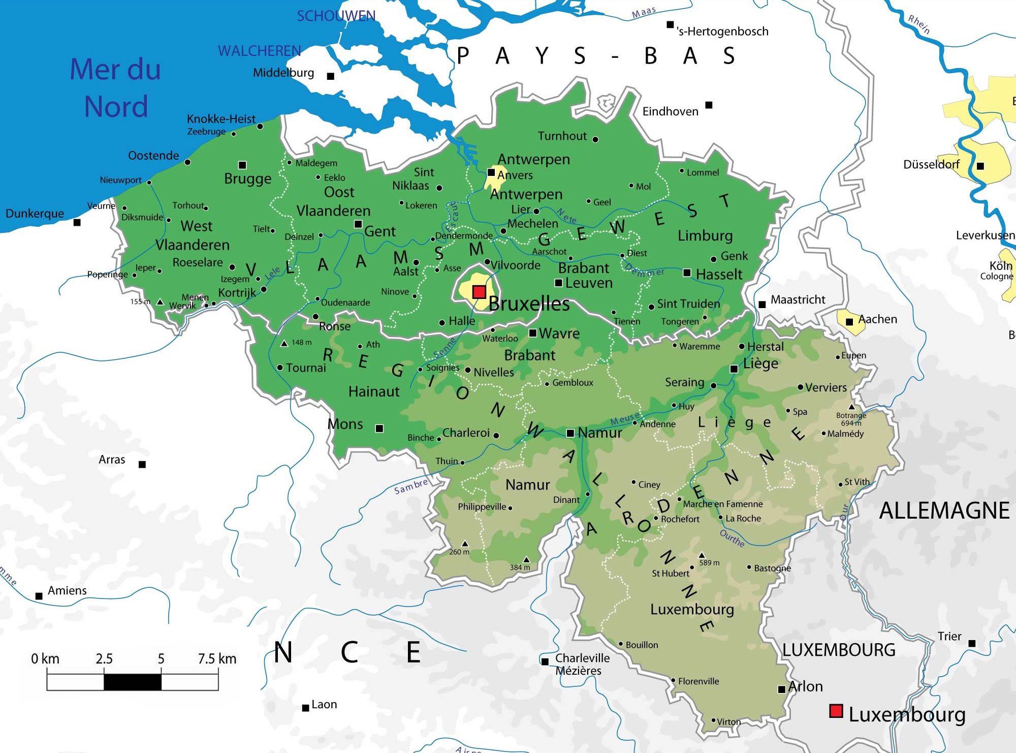 Physical And Administrative Map Of Belgium With Cities 