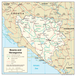 Detailed political and administrative map of-Bosnia and Herzegovina with cities and roads.