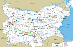 Detailed road map of Bulgaria with cities.