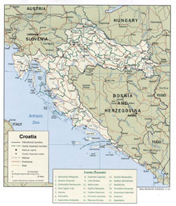 Detailed political and administrative map of Croatia.