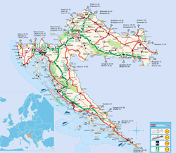 Detailed road map of Croatia.