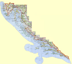 Detailed road map of the Croatian coast.