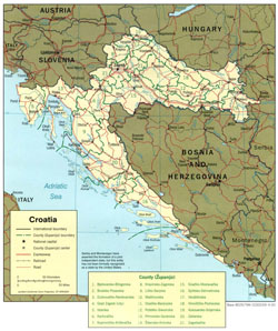 Political and administrative map of Croatia.