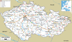 Detailed road map of Czech Republic with cities and airports.