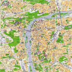 Detailed tourist map of Prague city center.
