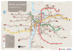 Large detailed metro and tram map of Prague city.