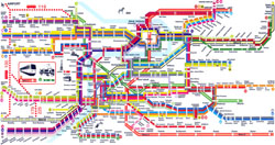 Large detailed public transport map of Prague city.