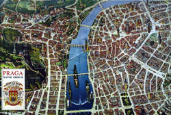 Panoramic map of Prague city.