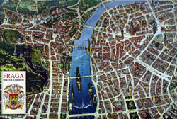 Panoramic map of Prague city.