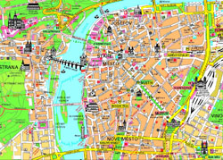 Tourist map of Prague city center.