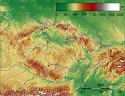 Physical map of Czech Republic.