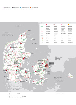 Detailed road map of Denmark.