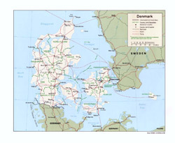 Political and administrative map of Denmark.