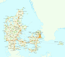 Road map of Denmark.