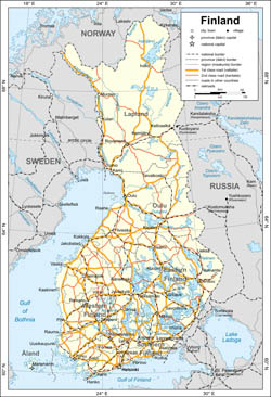 Large political map of Finland with cities.