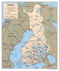 Political and administrative map of Finland.