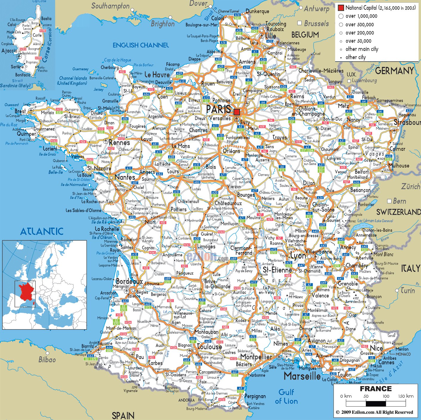 Detailed Road Map Of France With Cities And Airports 