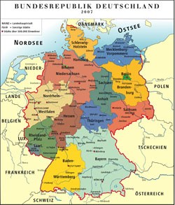 Detailed administrative map of Germany.