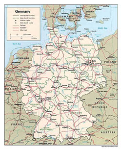 Political and administrative map of Germany.