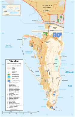 Detailed map of Gibraltar with buildings.