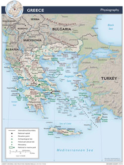 Large physiography map of Greece.