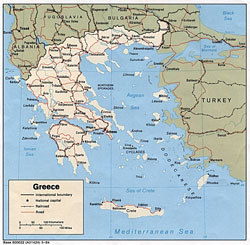 Political map of Greece with cities.