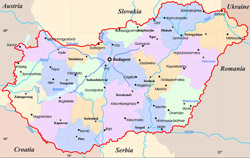 Administrative map of Hungary.
