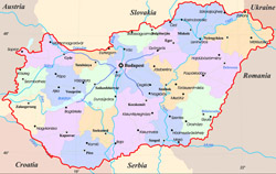 Administrative map of Hungary.