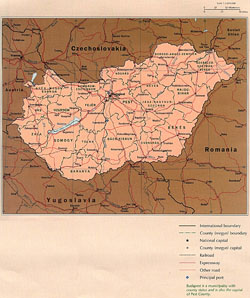 Detailed political and administrative map of Hungary.