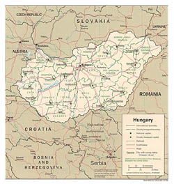 Political and administrative map of Hungary.
