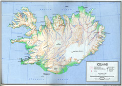 Detailed political map of Iceland with relief.