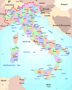 Administrative and political map of Italy.