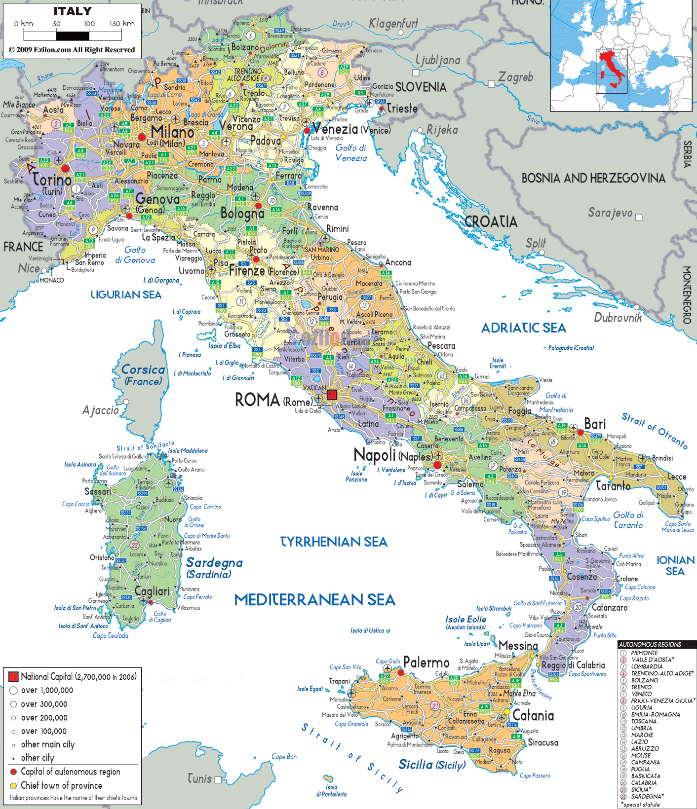 Detailed Political And Administrative Map Of Italy With Cities Roads And Airports 