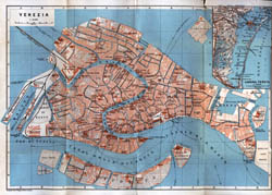 Large old map of Venice city - 1913.