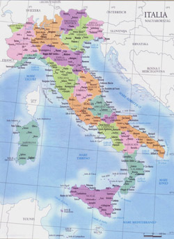 Regions map of Italy with cities.