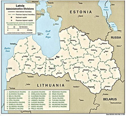 Administrative map of Latvia.