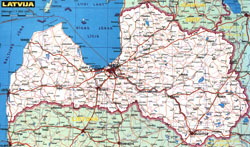Detailed road map of Latvia.