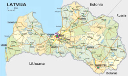 Road map of Latvia.